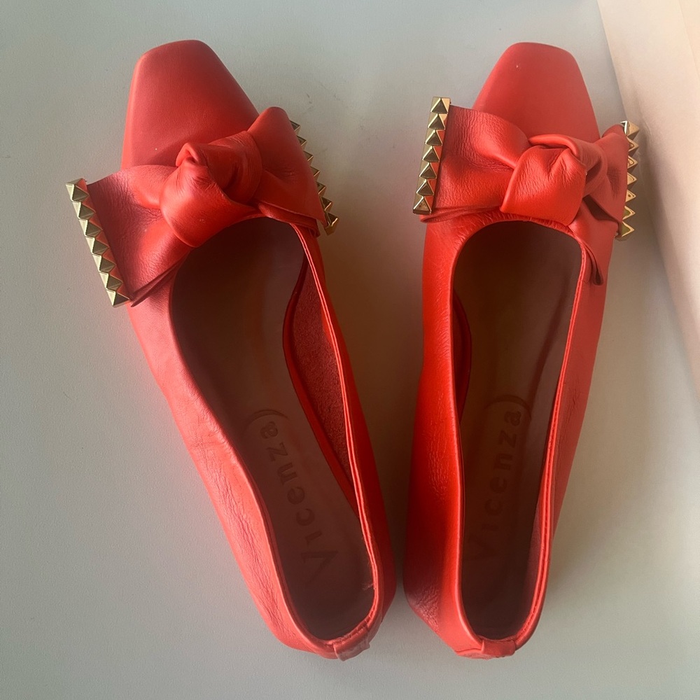 Red Flats with Bow and Stud Accents